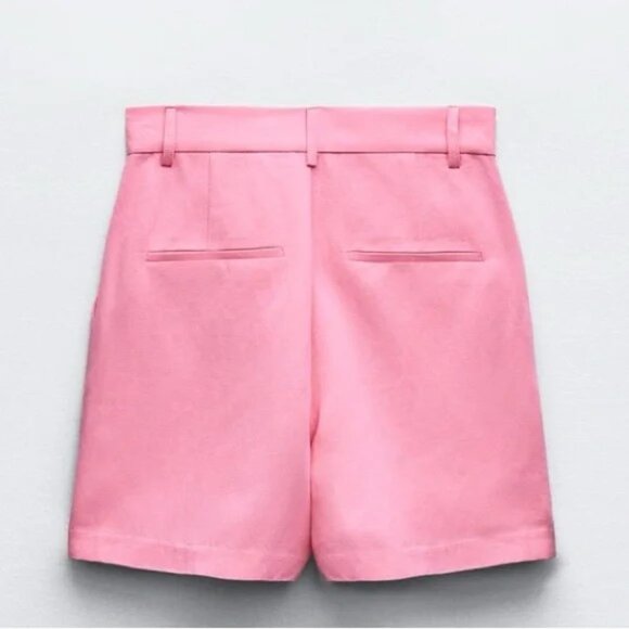 New Zara Pleated High Waist Linen Blend Shorts, XS, Pink - Picture 4 of 11
